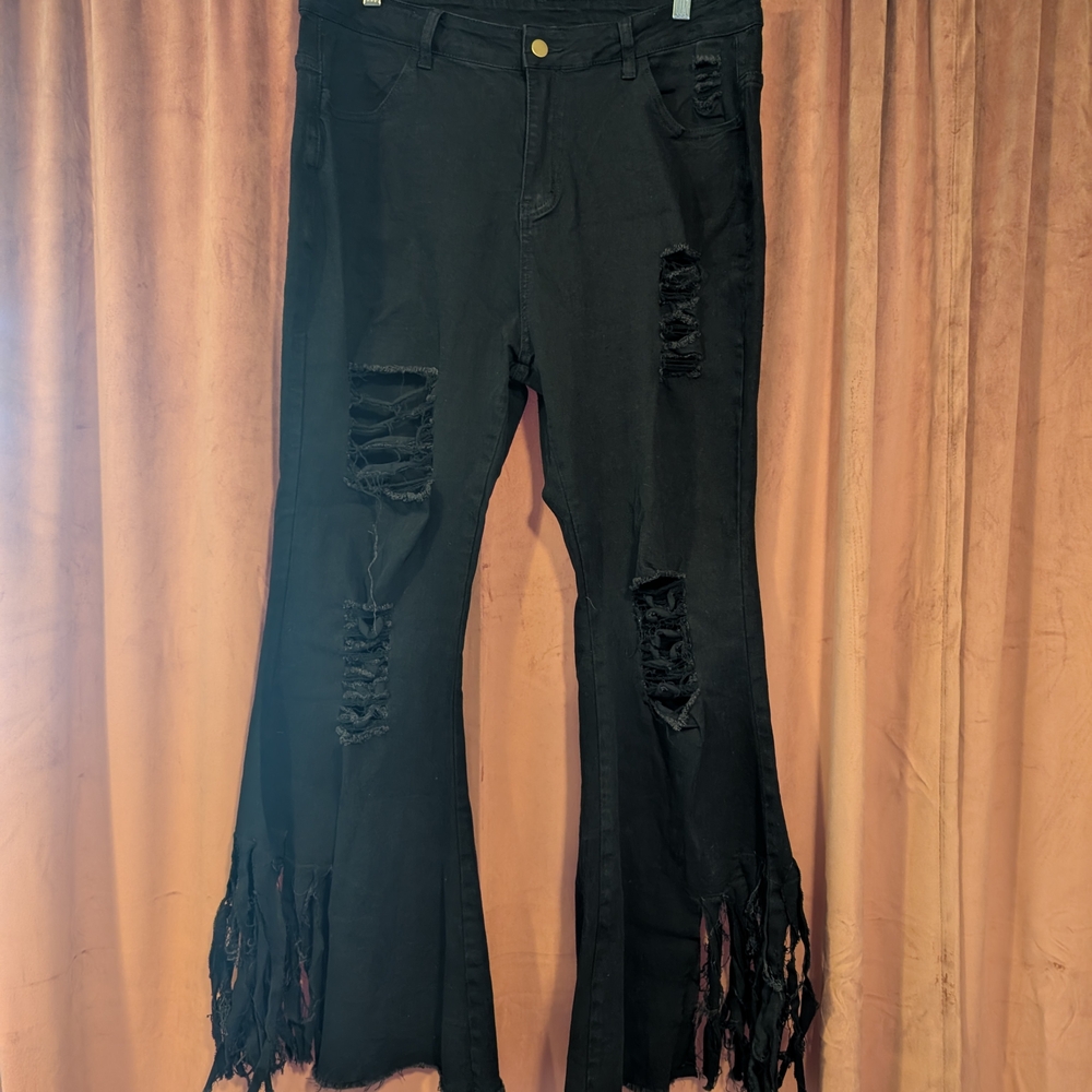 Black Distressed Flare Jeans